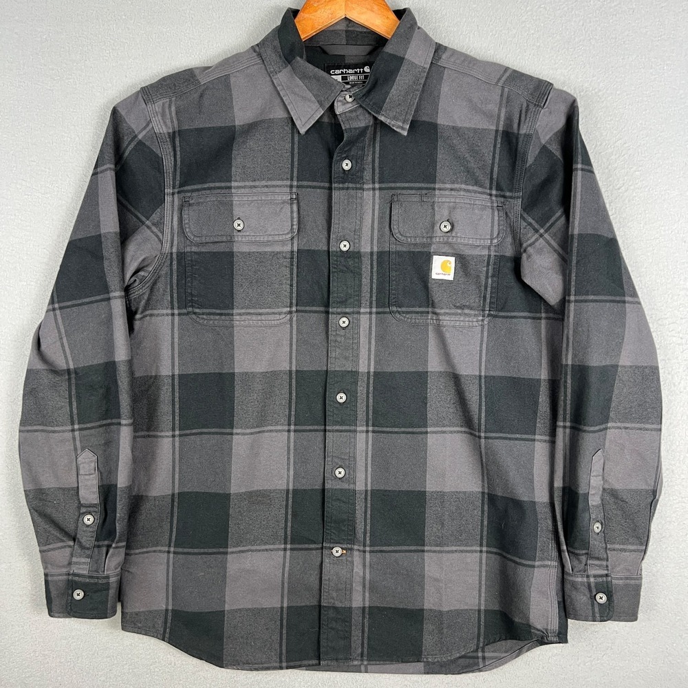 Carhartt Long Sleeve Plaid Shirt Mens M Loose Fit Heavyweight Flannel Workwear